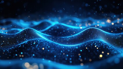 Poster - Stunning Abstract Blue Digital Waves with Glowing Particles and Smooth Motion for Background or Technology Conceptual Designs