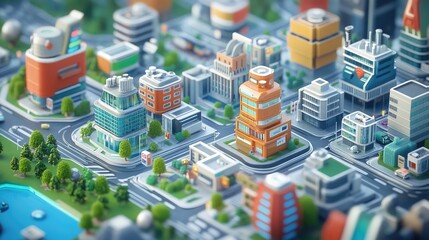 Aufkleber - A 3D smart city blueprint showing IoT devices and interconnected systems that optimize urban living, showcasing the future of smart, sustainable cities.