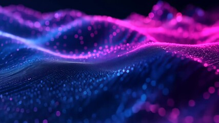 Poster - Dynamic waves of neon glowing dots create mesmerizing digital landscape animation