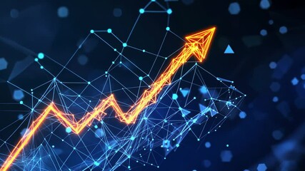 Poster - Dynamic financial growth: rising graph and data visualization in futuristic blue