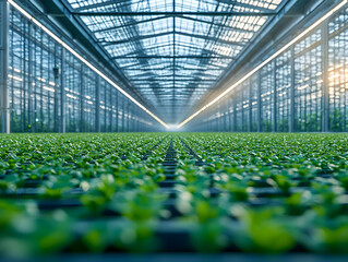 Wall Mural - Greenhouse lettuce cultivation, rows of plants (1)