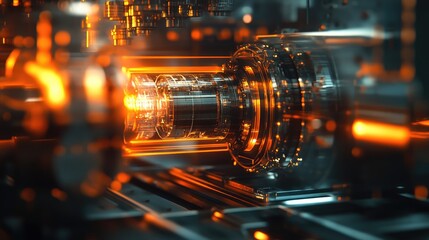 Aufkleber - A close-up of an industrial machine at work, with glowing metal components and precision engineering capturing the high-tech nature of modern manufacturing.