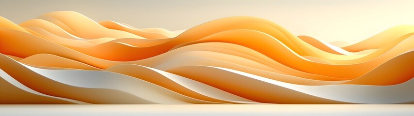 Poster - An abstract wave of flowing shapes in shades of orange and cream, creating a sense of fluidity and warmth in a serene background.