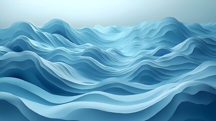 Poster - A serene abstract ocean wave design featuring flowing layers of soft blue hues, creating a calming and tranquil atmosphere ideal for backgrounds or digital art.