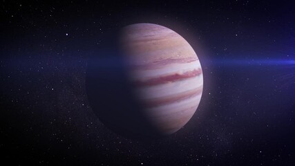 Wall Mural - Jupiter glowing in red cosmic light.
A vibrant depiction of Jupiter illuminated by a warm reddish glow, showcasing its iconic Great Red Spot and intricate cloud patterns.
