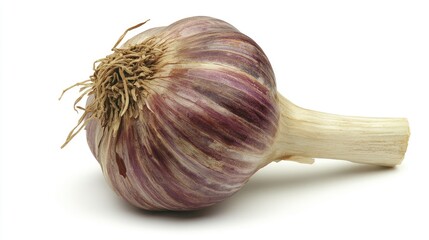 Poster - A crisp, white background with a whole garlic bulb in the center, emphasizing its clean, organic appearance, ideal for health, food, or organic product photography.