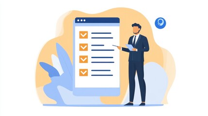 Poster - Man Holding Checklist Near Digital Screen with Checkmarks