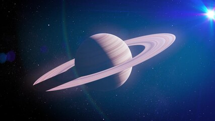 Wall Mural - Saturn and its majestic rings.
A breathtaking view of Saturn, highlighting its iconic rings, softly illuminated by cosmic light, set against a vivid star-filled background.
