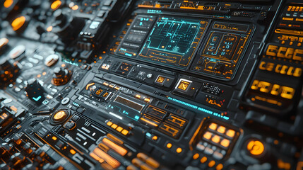 Poster - Futuristic spaceship control panel, close-up