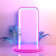 Poster - Neon Pink and Blue Product Display with Tropical Leaves