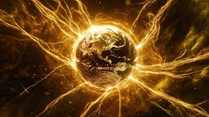 Wall Mural - Energetic Burst Surrounding Planet Earth in Stunning Visualization