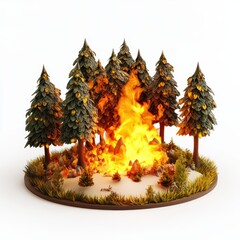 Wall Mural - forest fire spreading through trees isolated on white