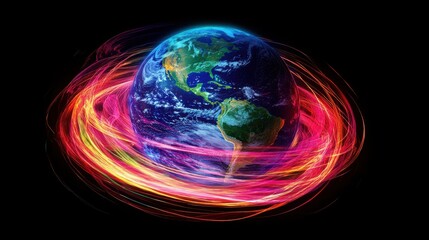 Wall Mural - Colorful Swirls of Light Surrounding the Earth in Space