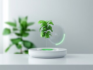 Poster - A smart thermostat system in a home, automatically adjusting temperature for energy efficiency. The futuristic interface is displayed on a sleek digital screen. Smart home technology, eco-friendly