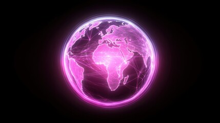 Poster - Futuristic Digital Globe with Pink Network Connections and Lights
