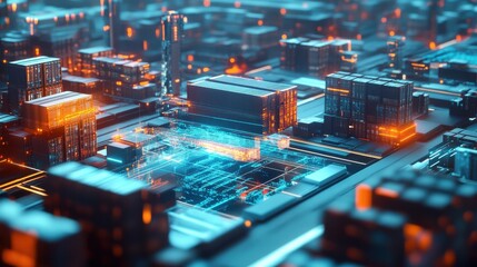 Poster - Futuristic Cityscape with Neon Lights and Advanced Technology Elements