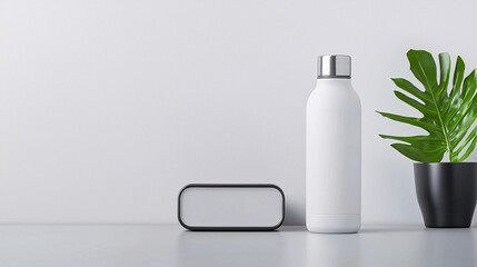 Poster - A reusable water bottle and eco-friendly lunchbox placed on a stylish work desk, promoting sustainable daily habits. The setup is clean and aesthetic. Zero waste lifestyle, eco-friendly accessories,