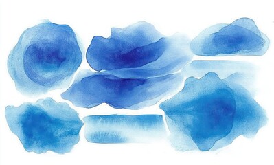 Wall Mural - Blue Watercolor Brush Strokes Set Stains Background Design for Invitations and Decor