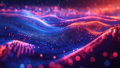 Poster - Colorful Abstract Waves of Light in Blue and Red Creating a Dynamic and Hypnotic Background Fabric with Depth and Texture for Digital Designs