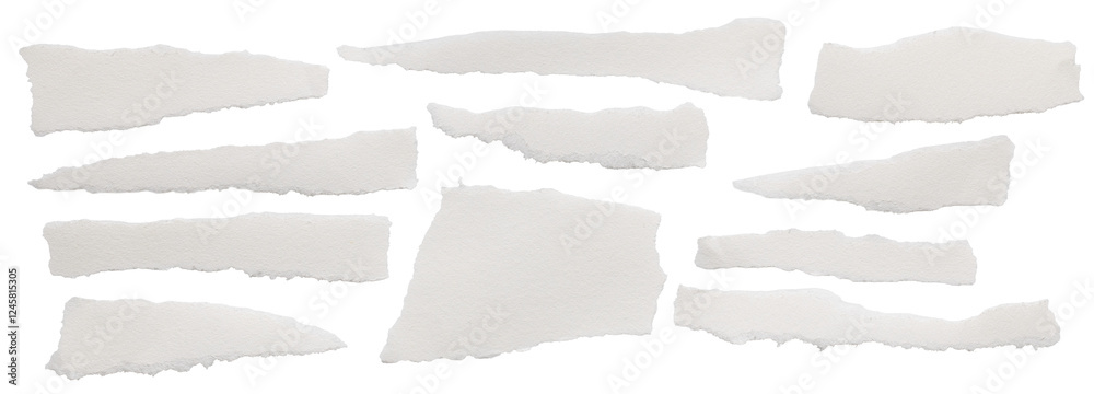 torn blank pages with uneven texture edges. set of ripped white paper ...