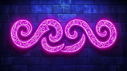 Sticker - Vibrant Purple Neon Swirl Design on Dark Brick Wall.