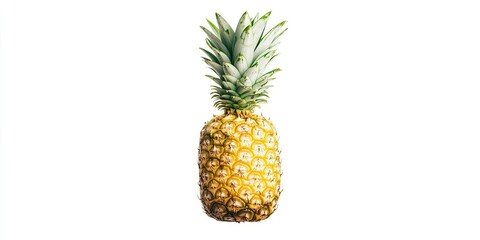 Poster - Pineapple displayed vertically with vibrant yellow body and green leaves centered against a clean white background highlighting its texture and color