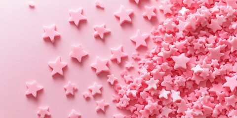 Poster - Pink star-shaped sprinkles scattered across a soft light pink backdrop, featuring vibrant pink hues for delightful cake decorating elements.