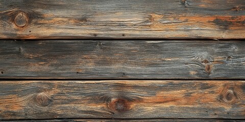 Poster - Weathered brown wood planks with deep grooves and textures arranged horizontally creating a rustic and aged appearance suitable for various designs.