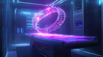Poster - Futuristic holographic interface in futuristic laboratory setting