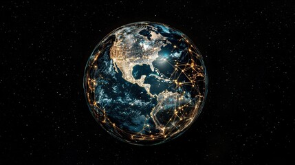 Poster - Illuminated Earth with Network Connections in Space View
