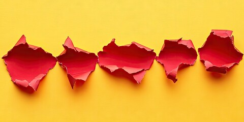 Aufkleber - red torn paper shapes arranged in a line on a vibrant yellow background with ample space for text ov
