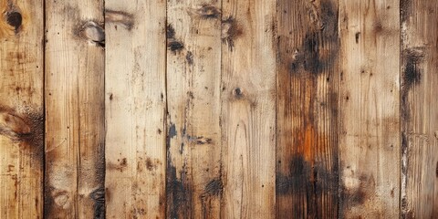 Aufkleber - Textured wooden planks in light brown hues with noticeable knots and scratches positioned centrally, offering ample copyspace for design purposes