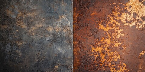 Aufkleber - Rusty surface texture showcasing a dark gray patina on the left and a vibrant orange rust on the right with a rough, weathered appearance.