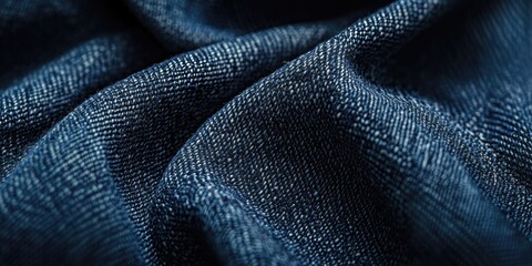 Leinwandbilder - Dark blue denim fabric with visible seams and rich texture, draped and folded to showcase depth and intricate weave pattern in soft natural light.