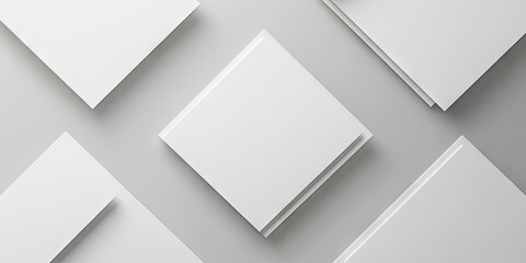 Aufkleber - White square paper sheets arranged in dynamic angles on a subtle gray background creating a minimalist and modern aesthetic perfect for presentations.