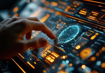 Aufkleber - Futuristic User Interface with Touch Interaction, Displaying Data and Graphics in Neon Colors for Technology and Innovation Concepts