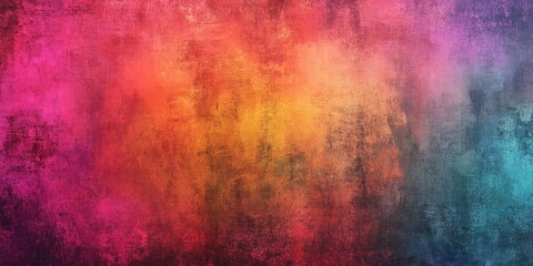 Poster - Vibrant abstract background featuring a gradient of orange, pink, and teal hues with a textured, painterly finish, ideal for creative projects.