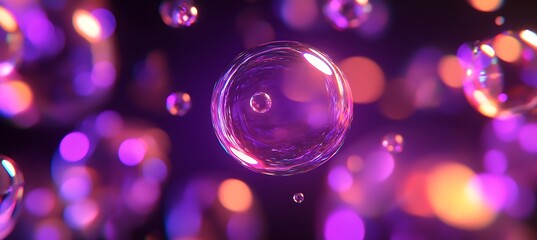 Poster - Illuminated Spheres Floating in a Purple and Orange Bokeh Background