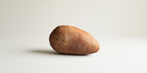 Poster - Brown sweet potato resting on a smooth light gray surface with soft shadows creating a minimalist composition emphasizing texture and simplicity.