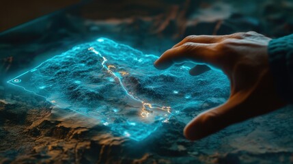 Poster - Hand Interacting with Holographic Map Display Technology Insight