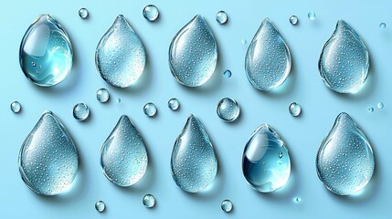 Wall Mural - liquid serenity: an enchanting macro photography of pure water drops on a blue background