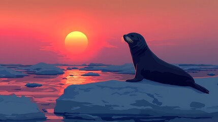 Wall Mural - Seal at Sunset on Arctic Ice Floe.