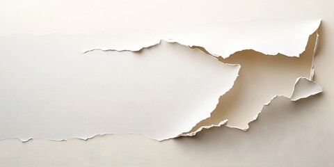 Poster - Torn edge of a white textured paper revealing soft ivory background with gentle shadows highlighting the jagged cut along the upper edge.