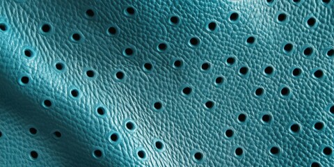 Poster - Textured turquoise leather with perforations showcasing vibrant blue-green hues, highlighting depth and surface detail for fashion or design use.