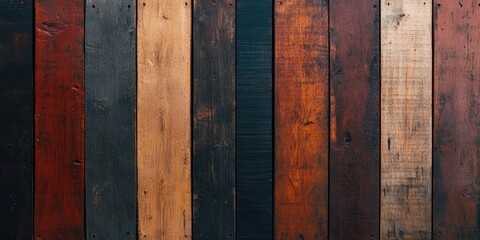 Poster - Textured wooden planks in a horizontal arrangement showcasing dark browns, blacks, and warm reds creating a rustic and warm atmosphere.