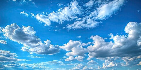 Poster - Vibrant blue sky with fluffy white clouds scattered throughout creating a perfect HDR background for photography capturing dynamic light and depth