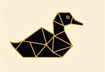 Poster - Minimalist Triangular Duck Logo: Polygonal Design, Black and Gold, Flat Vector - Clean, Modern, and Perfect for Business Branding in HD.

