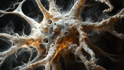 Poster - Intricate and Organic Representation of a Neuronal Cell with Complex Structures and Unique Textures in a Dark Background for Scientific Illustration