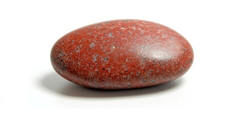 Aufkleber - Smooth red stone with a glossy finish positioned centrally on a white background, highlighting its natural textures and unique color variations.