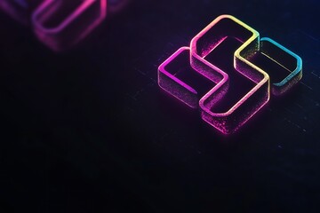 Fototapete - Abstract Neon Interlocking Squares on Dark Background
